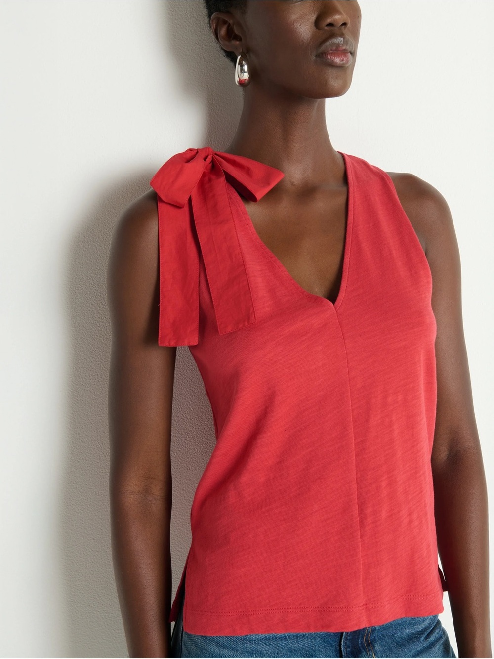 Nation LA Daniella Tank Heartbeat Red Bow Shoulder Sleeveless Top Medium NWT